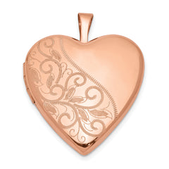 Sterling Silver Rose Gold-plated 20mm Swirl & Polished Heart Locket