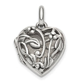 Sterling Silver Antiqued Filigree Top Polished Back 16mm Heart Locket