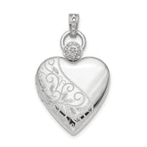 Sterling Silver Rhodium-plated 21mm Heart Dia. Accent D/C Satin Locket