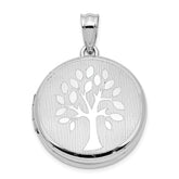 Sterling Silver Rhodium-plated 20mm Grooved & Polished Tree Round Locket