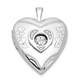 Sterling Silver Rhodium-plated Diamond & Vibrant CZ Heart Locket