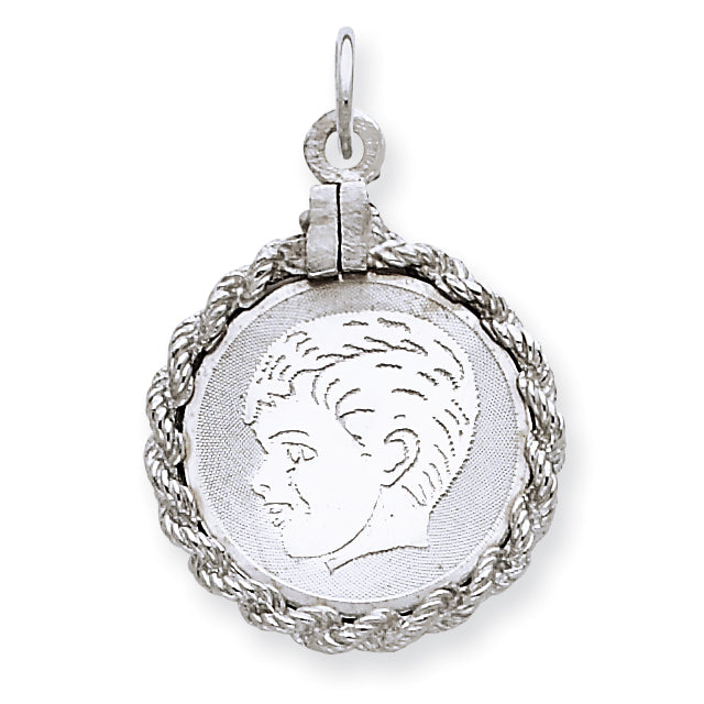 Sterling Silver Engraveable Boy Polished Front/Satin Back Disc Charm