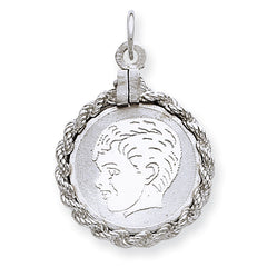 Sterling Silver Engraveable Boy Polished Front/Satin Back Disc Charm