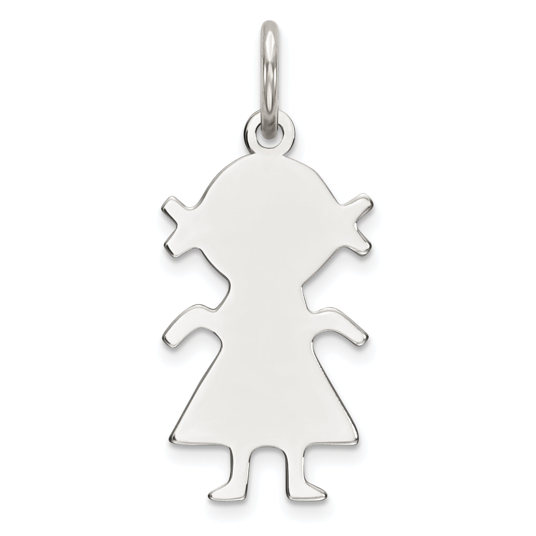 Sterling Silver Rhod-plated Eng. Girl Polished Front/Satin Back Disc Charm