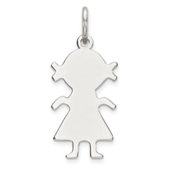 Sterling Silver Rhod-plated Eng. Girl Polished Front/Satin Back Disc Charm
