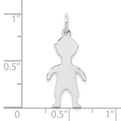 Sterling Silver Rhod-plated Eng. Boy Polished Front/Satin Back Disc Charm