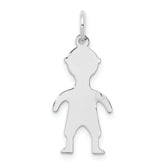 Sterling Silver Rhod-plated Eng. Boy Polished Front/Satin Back Disc Charm