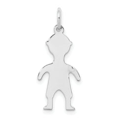 Sterling Silver Rhod-plated Eng. Boy Polished Front/Satin Back Disc Charm