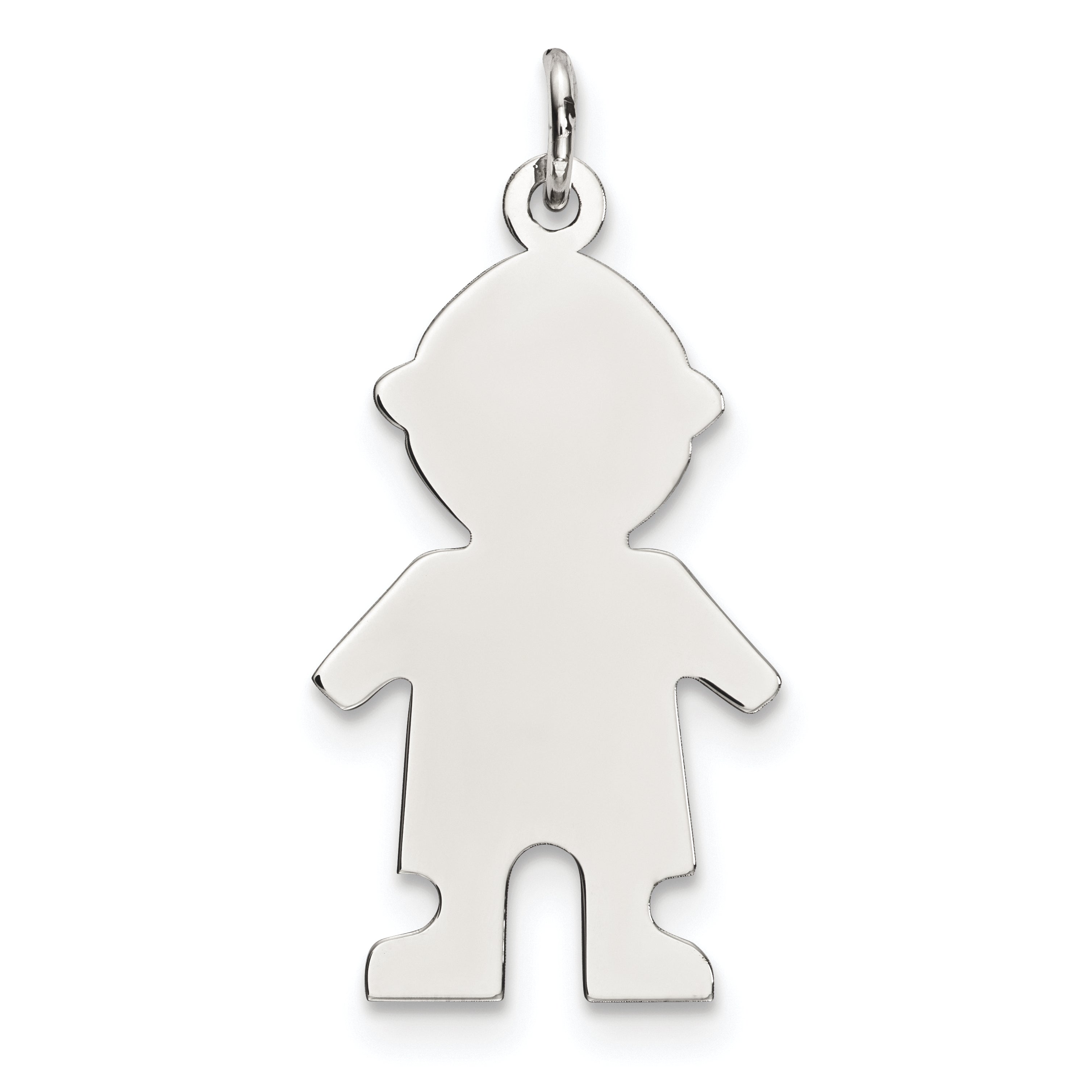 Sterling Silver Rhod-plated Eng. Boy Polished Front/Satin Back Disc Charm