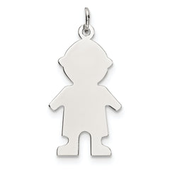 Sterling Silver Rhod-plated Eng. Boy Polished Front/Satin Back Disc Charm