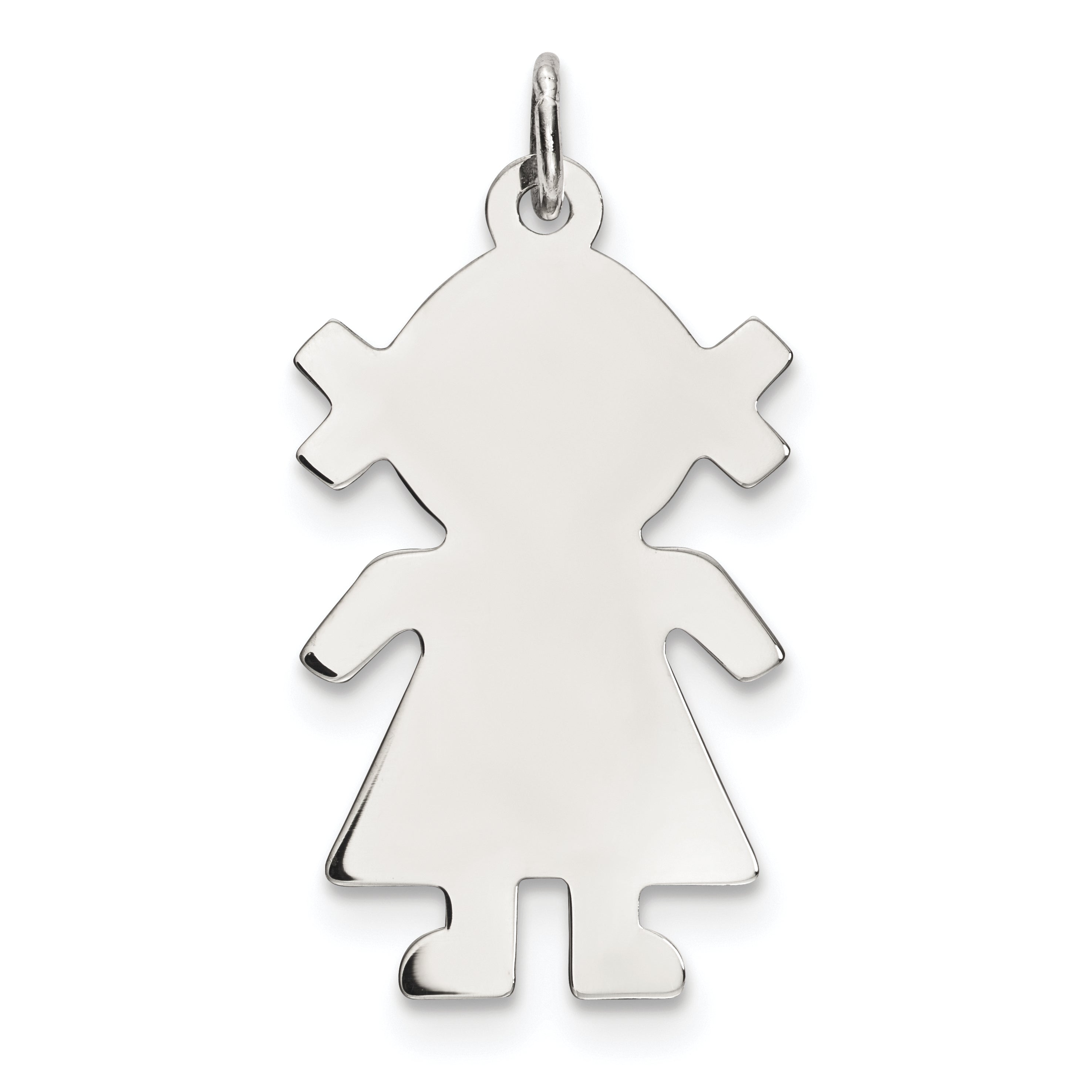 Sterling Silver Rhod-plated Eng. Girl Polished Front/Satin Back Disc Charm