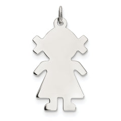 Sterling Silver Rhod-plated Eng. Girl Polished Front/Satin Back Disc Charm