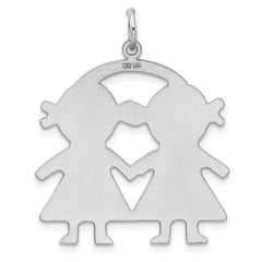 SS Rh-plt Engraveable Girl/Girl Polished Front/Satin Back Disc Charm