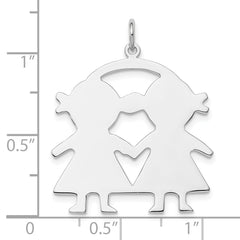 SS Rh-plt Engraveable Girl/Girl Polished Front/Satin Back Disc Charm