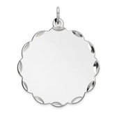 Sterling Silver Rh-plt Engraveable Polished Front/Satin Back Disc Charm