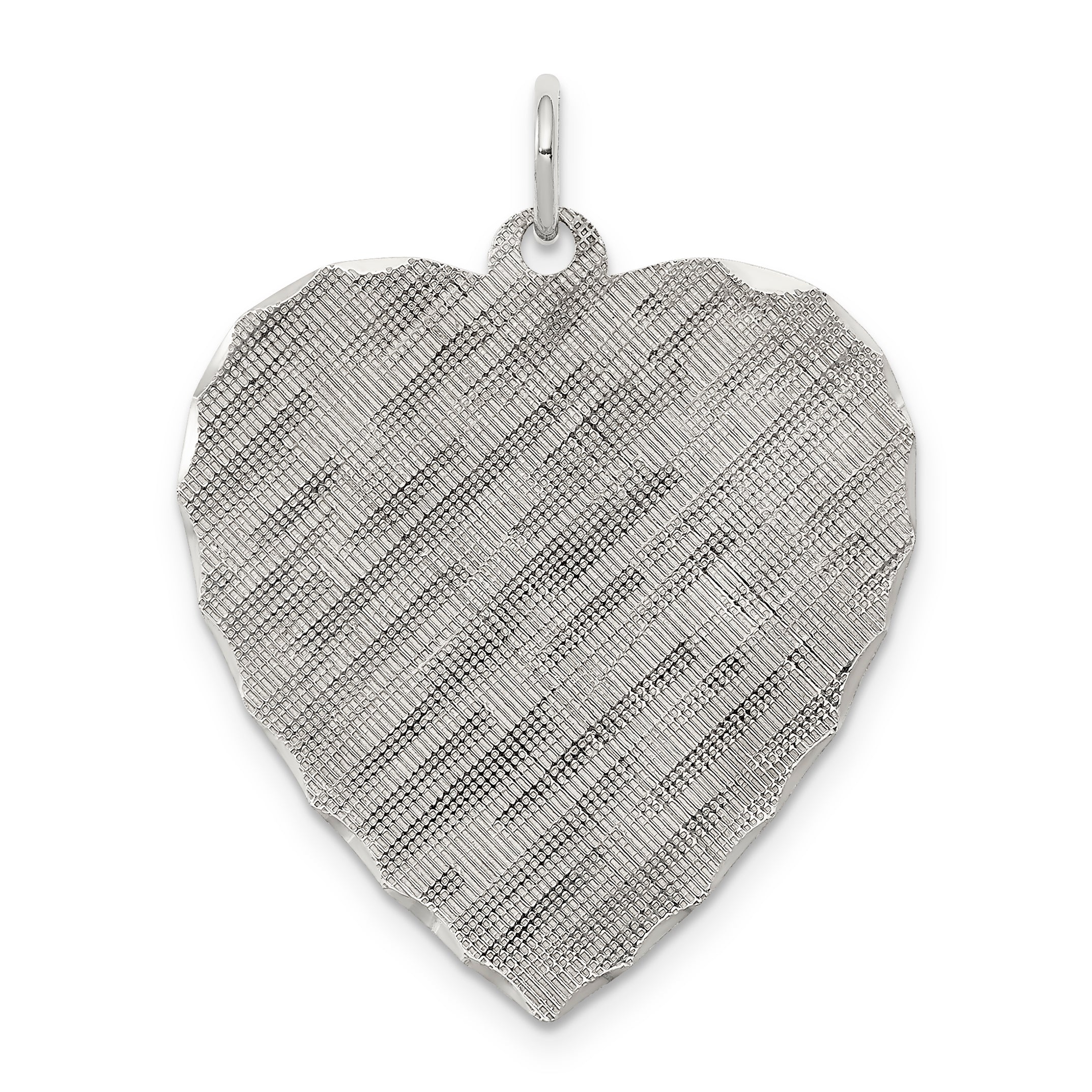 SS Rh-plt Engraveable Heart Patterned Polished Front/Satin Back Disc