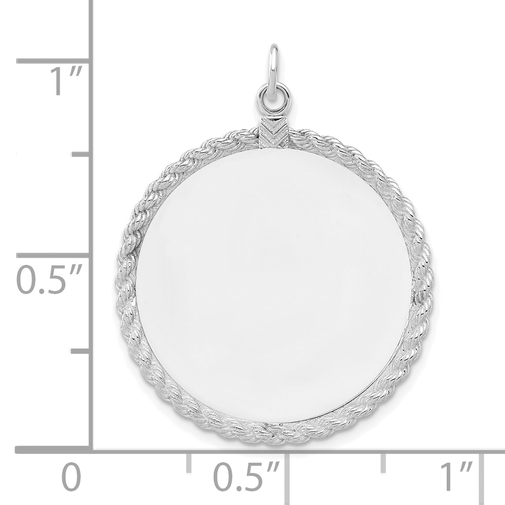 Sterling Silver Rhod-plated Eng. Rnd w/Rope Polish Front/Satin Back Disc