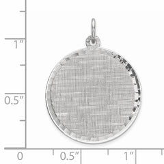 Sterling Silver Rhod-plated Eng. Rnd Patterned Polish Front/Satin Back Disc