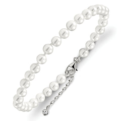 Majestik Sterling Silver Rhodium-plated 5-6mm Imitation Shell Pearl and CZ 8.5 inch Anklet with 2 inch Extender