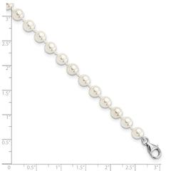 Majestik Sterling Silver Rhodium-plated 5-6mm Imitation Shell Pearl and CZ 8.5 inch Anklet with 2 inch Extender