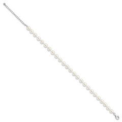 Majestik Sterling Silver Rhodium-plated 7-8mm Imitation Shell Pearl and CZ 8.5 inch Anklet with 2 inch Extender