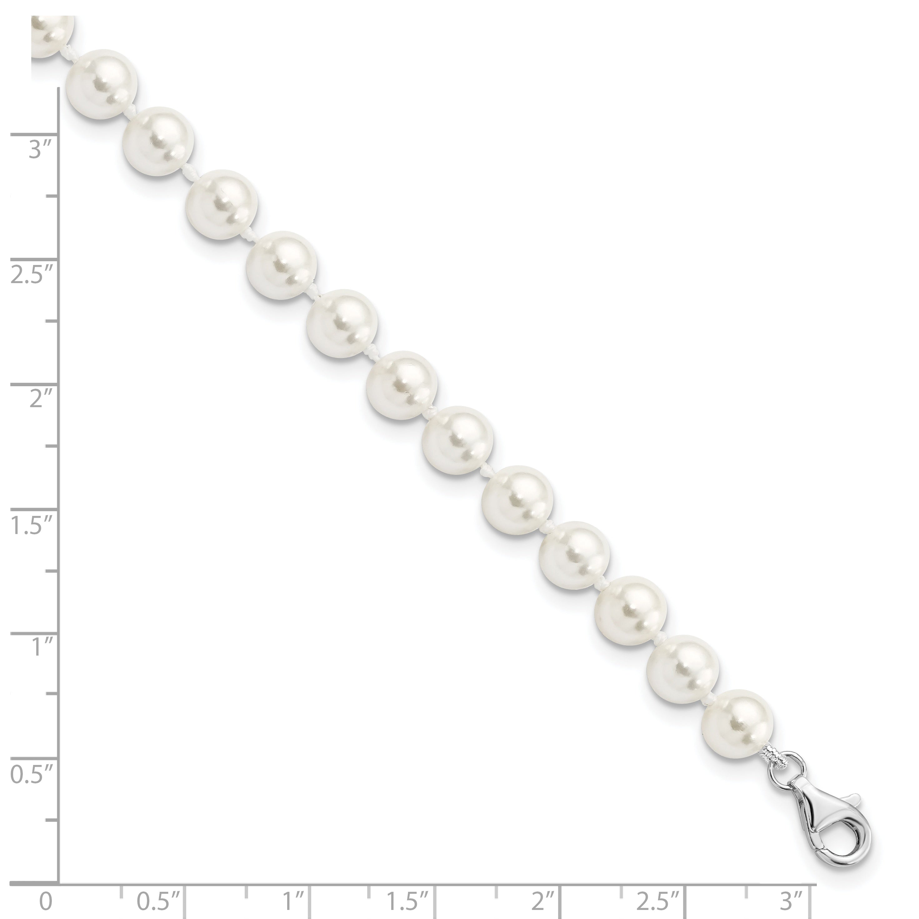 Majestik Sterling Silver Rhodium-plated 7-8mm Imitation Shell Pearl and CZ 8.5 inch Anklet with 2 inch Extender