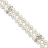 Majestik Sterling Silver Rhodium-plated 7-8mm White Imitation Shell Pearl and CZ Hand-knotted Bracelet