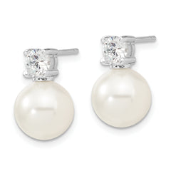 Sophia Jewelers Sterling Silver Pearl & CZ Drop Earrings, Rhodium-Plated Elegance