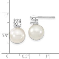 Sophia Jewelers Sterling Silver Pearl & CZ Drop Earrings, Rhodium-Plated Elegance