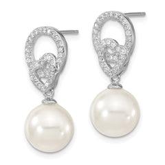Sterling Silver Cubic Zirconia Dangle Earrings with Shell Pearls
