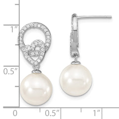 Sterling Silver Cubic Zirconia Dangle Earrings with Shell Pearls