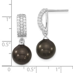 Sophia Jewelers Sterling Silver Black Shell Pearl CZ Dangle Earrings Gift-Ready