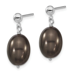 Sterling Silver Rhodium-Plated Shell Pearl Dangle Earrings 10-11mm