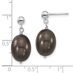 Sterling Silver Rhodium-Plated Shell Pearl Dangle Earrings 10-11mm