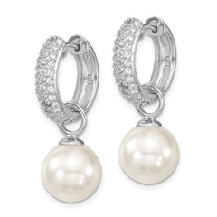 Majestik Sterling Silver Rhodium-plated CZ 12-13mm Black and White Interchangeable Shell Pearl Hinged Hoop Earrings
