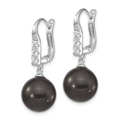 Sophia Jewelers Sterling Silver Black Shell Pearl Dangle Earrings Gift Ready Elegance