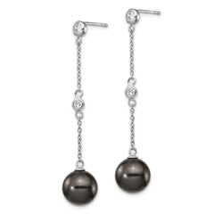 Sophia Jewelers Sterling Silver CZ & Black Pearl Dangle Earrings Elegant Gift Ready