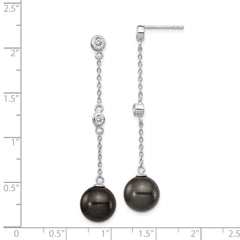 Sophia Jewelers Sterling Silver CZ & Black Pearl Dangle Earrings Elegant Gift Ready