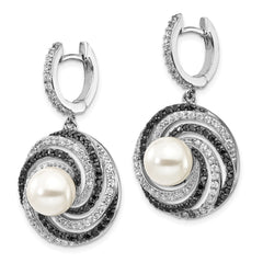 Sophia Jewelers 925 Silver Shell Pearl Earrings with CZ and Rhodium Finish