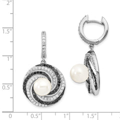 Sophia Jewelers 925 Silver Shell Pearl Earrings with CZ and Rhodium Finish