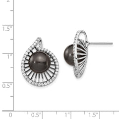 Sophia Jewelers Sterling Silver Rhodium-Plated Black Pearl CZ Drop Earrings