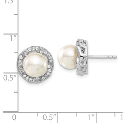 Sterling Silver Shell Pearl & CZ Earrings with Elegant Polished Finish