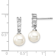 Sterling Silver CZ Shell Pearl Dangle Earrings with Rhodium Plating Timeless Elegance