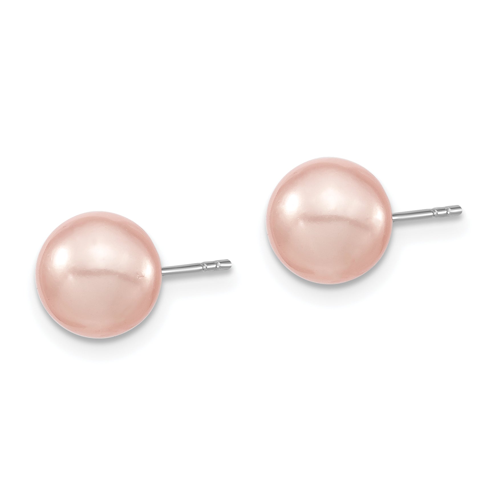 Majestic Sterling Silver Rhodium-plated 8-9mm Pink Imitation Shell Pearl Stud Earrings
