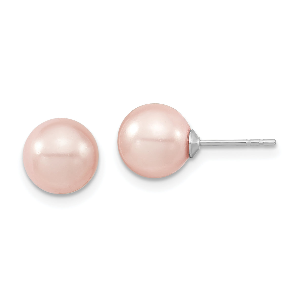 Majestic Sterling Silver Rhodium-plated 8-9mm Pink Imitation Shell Pearl Stud Earrings