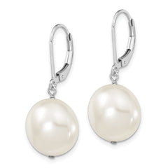 Majestik Sterling Silver Pearl Dangle Earrings with Rhodium Finish and Leverback Closure