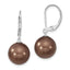 Majestik Sterling Silver Rhodium-plated 12-13mm Brown Imitation Shell Pearl Leverback Dangle Earrings