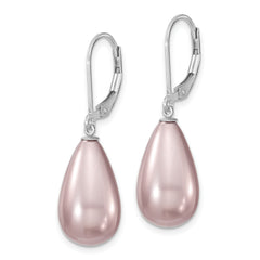 Majestic Rhodium-Plated Sterling Silver Teardrop Dangle Earrings with Imitation Shell Pearl