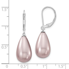 Majestic Rhodium-Plated Sterling Silver Teardrop Dangle Earrings with Imitation Shell Pearl