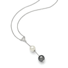 Majestik Sterling Silver Rhodium-Plated CZ Shell Pearl Necklace Elegant 18 Women's Jewelry